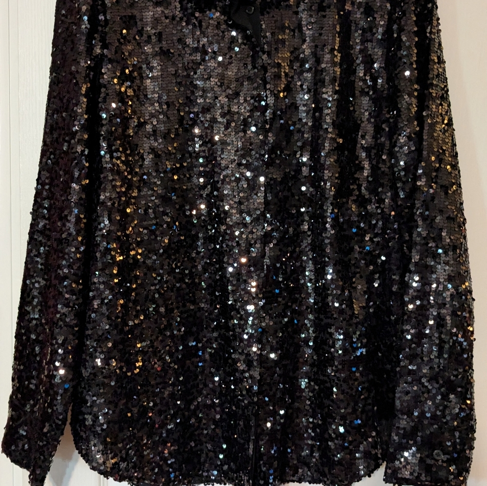 J. Crew Collection Sequined Shirt 14 Black - Picture 2 of 5